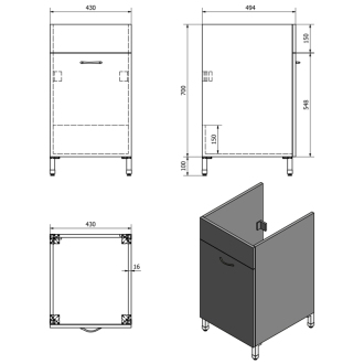 Skrinka pod výlevku 43x70x49, 4cm, biela 57034