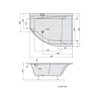 TANDEM R asymetrická vaňa 170x130x50cm, biela (07611) 97611