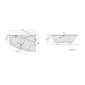 EVIA R asymetrická vaňa 160x100x47cm, biela 12611