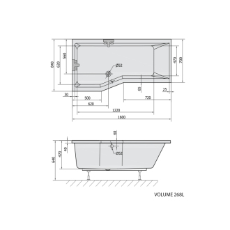 VERSYS L asymetrická vaňa 160x85x70x47cm, biela 14611