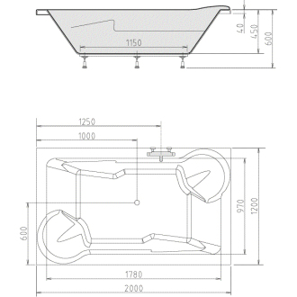DUO obdĺžniková vaňa 200x120x45cm, biela 16111
