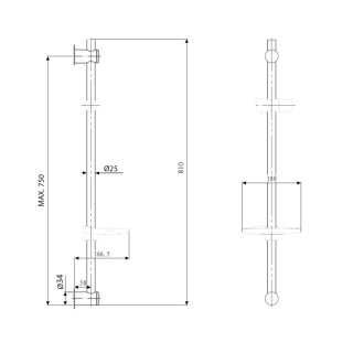 Posuvný držiak sprchy s mydelničkou, 810mm, chróm 1206-06