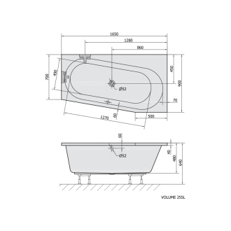 ASTRA WR asymetrická vaňa 165x90x48cm, biela 31611