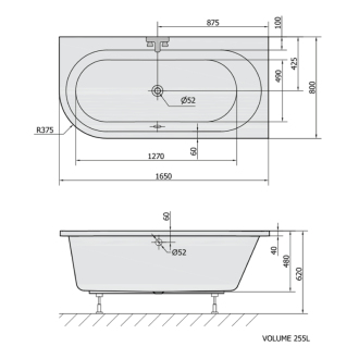 ASTRA R asymetrická vaňa 165x80x48cm, biela 34611