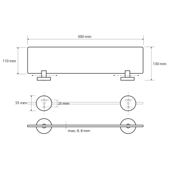 X-ROUND E sklenená polička 300x130mm, chróm (104122042) XR601