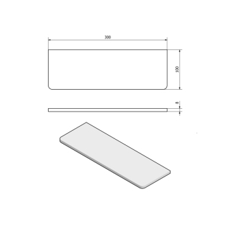 Polica 300x100x8mm, mliečne sklo 22479