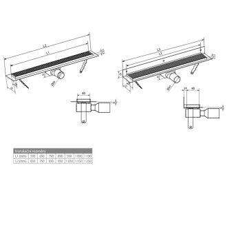 MANUS PIASTRA nerezový sprchový kanálik s roštom pre dlažbu, 1050x130x55 mm GMP86