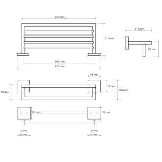 X-SQUARE polička na uteráky s hrazdou 650x110x215mm, chróm (132205072) XQ601