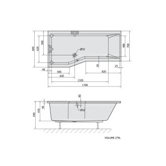 VERSYS L asymetrická vaňa 170x85x70x47cm, biela 70111