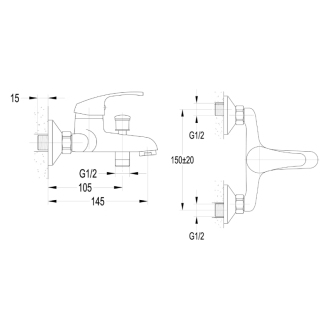 AQUALINE 35 nástenná vaňová batéria, rozstup 150mm, chróm 52118