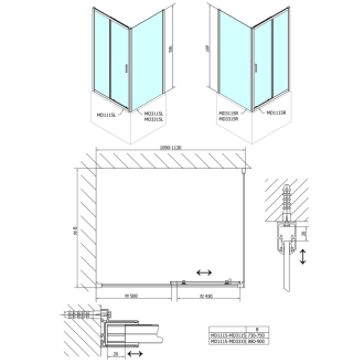 DEEP bočná stena 900x1500 cm, číre sklo MD3315