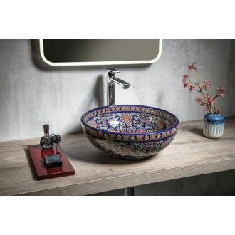 PRIORI keramické umývadlo, priemer 40,5 cm, 15,5 cm, fialová s ornamentami PI022