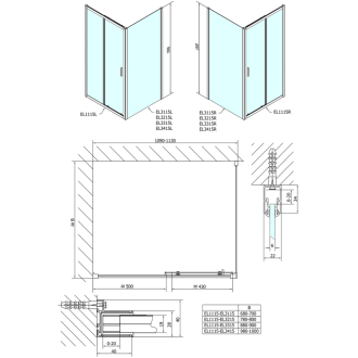 Easy Line obdĺžnikový sprchovací kút 1100x800mm L/P variant EL1115EL3215