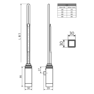 ONE vykurovacia tyč s termostatom, 300 W, chróm ONE-C-300