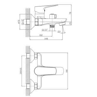 Aqualine LOTTA nástenná vaňová batéria, rozstup 150mm, chróm (otočný prepínač) LT610