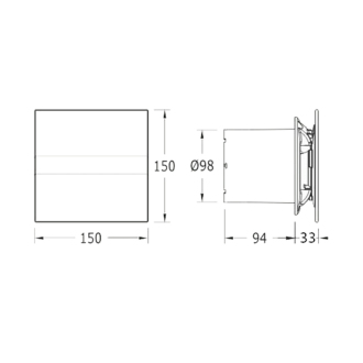 E-100 GST kúpeľňový ventilátor axiálny s časovačom, 8W, potrubie 100mm, strieborná 00900500