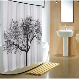 Sprchový záves 180x200cm, polyester, čierna/biela, strom ZP008