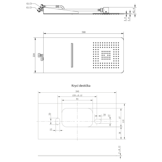 SLIM nástenná hlavová sprcha s kaskádou 220x500x2, 4mm, leštená nerez MS746