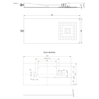 SLIM nástenná hlavová sprcha 220x500x2, 4mm, hranatá, leštená nerez MS733