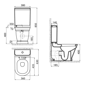 ANTIK WC misa kombi, zadný/spodný odpad, 37x63 cm AN360