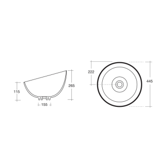 DOME OBLIQUO keramické umývadlo 44,5x26,5(11,5)x44,5 cm, na dosku, bez prepadu WH031