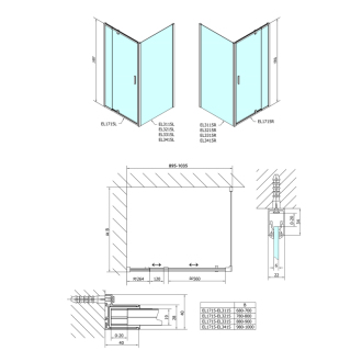 Easy Line obdĺžnikový sprchovací kút pivot dvere 900-1000x700mm L/P variant EL1715EL3115