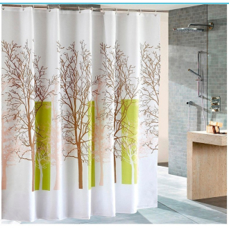 Sprchový záves 180x180cm, polyester, biela/zelená, strom ZP009/180