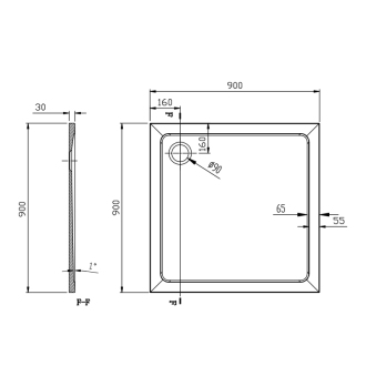 TECMI sprchová vanička z liateho mramoru, štvorec 90x90x3 cm PQ009
