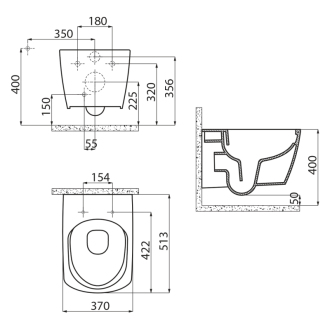 GLANC WC závesné rimless, 37x51,5 cm GC321