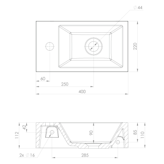 AMAROK umývadlo 40x11x22cm, liaty mramor, biela, batéria vľavo AR400