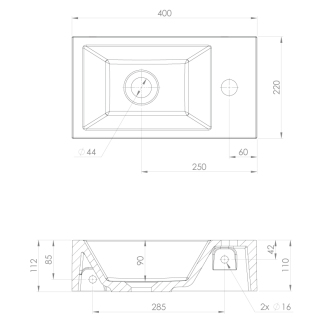 AMAROK umývadlo 40x11x22cm, liaty mramor, biela, batéria vpravo AR500