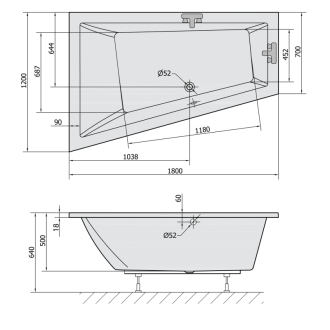 TRIANGL L SLIM asymetrická vaňa 180x120x50cm, biela 19611S