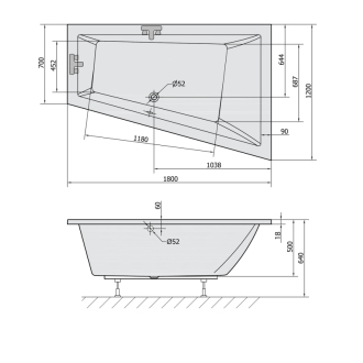TRIANGL R SLIM asymetrická vaňa 180x120x50cm, biela 20611S