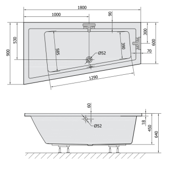 ANDRA L SLIM asymetrická vaňa 180x90x45cm, biela 72872S