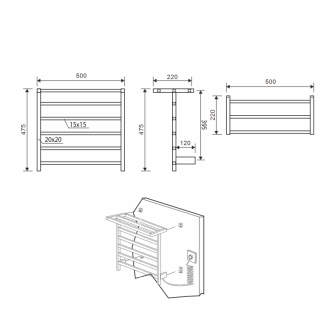 ELZOR elektrický sušiak uterákov 500x470mm, 50W, čierna mat EB510