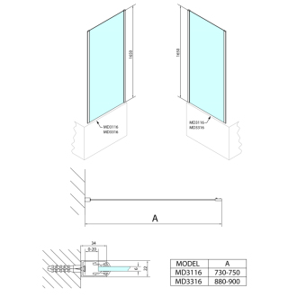 DEEP bočná stena 750x1650mm, číre sklo MD3116
