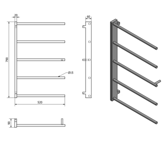 SLICE sušiak osušky, 520x790mm, čierna mat SN883