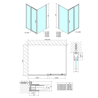 EASY LINE sprchové dvere 1200mm, sklo Brick EL1238
