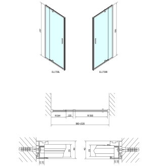 EASY LINE sprchové dvere otočné 880-1020mm, sklo BRICK EL1738