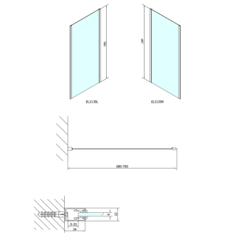 EASY LINE bočná stena 700mm, sklo BRICK EL3138
