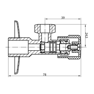 MULTITURN rohový ventil 1/2&#39;x3/8&#39;, bez matky, chróm 5316