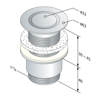 Neuzatvárateľná okrúhla výpusť pre umývadlá bez prepadu, V 30-45 mm, chróm 147.545.5