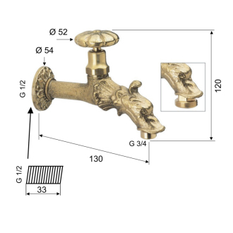 Retro ventil s rozetou, bronz CH123