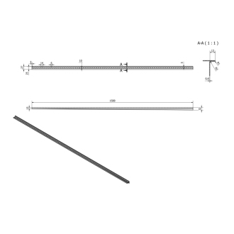 Nerez. lišta na vyspádovanie, pravá, výška 12 mm, dĺžka 150 cm, kefa. nerez SPD1512-P