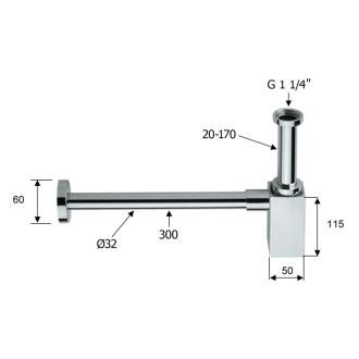 Umývadlový sifón 1&#39;1/4, odpad 32 mm, hranatý, čierna mat SI415