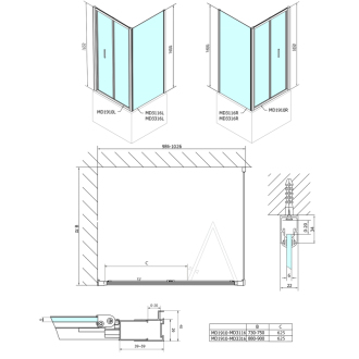 DEEP obdĺžnikový sprchovací kút 1000x900mm L/P variant, číre sklo MD1910MD3316