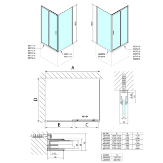 DEEP obdĺžnikový sprchovací kút 1300x750mm L/P variant, číre sklo MD1316MD3116