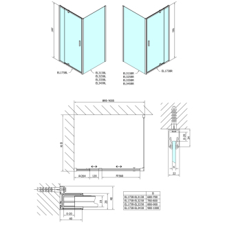 Easy Line obdĺžnikový sprchovací kút pivot dvere 900-1000x800mm L/P variant, brick sklo