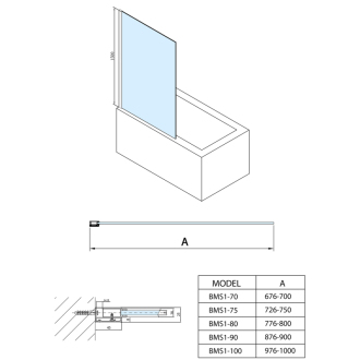 MODULAR SHOWER vaňová zástena 900x1500mm, číre sklo BMS1-90