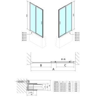 DEEP sprchové dvere 1400x1650mm, číre sklo MD1416